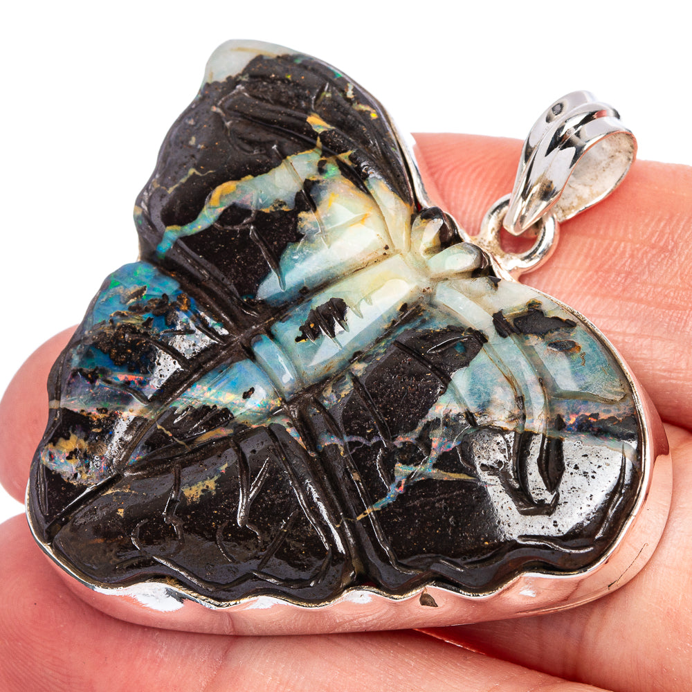 Large Rare Boulder Opal Butterfly Pendant 1 3/4" (925 Sterling Silver) P40387