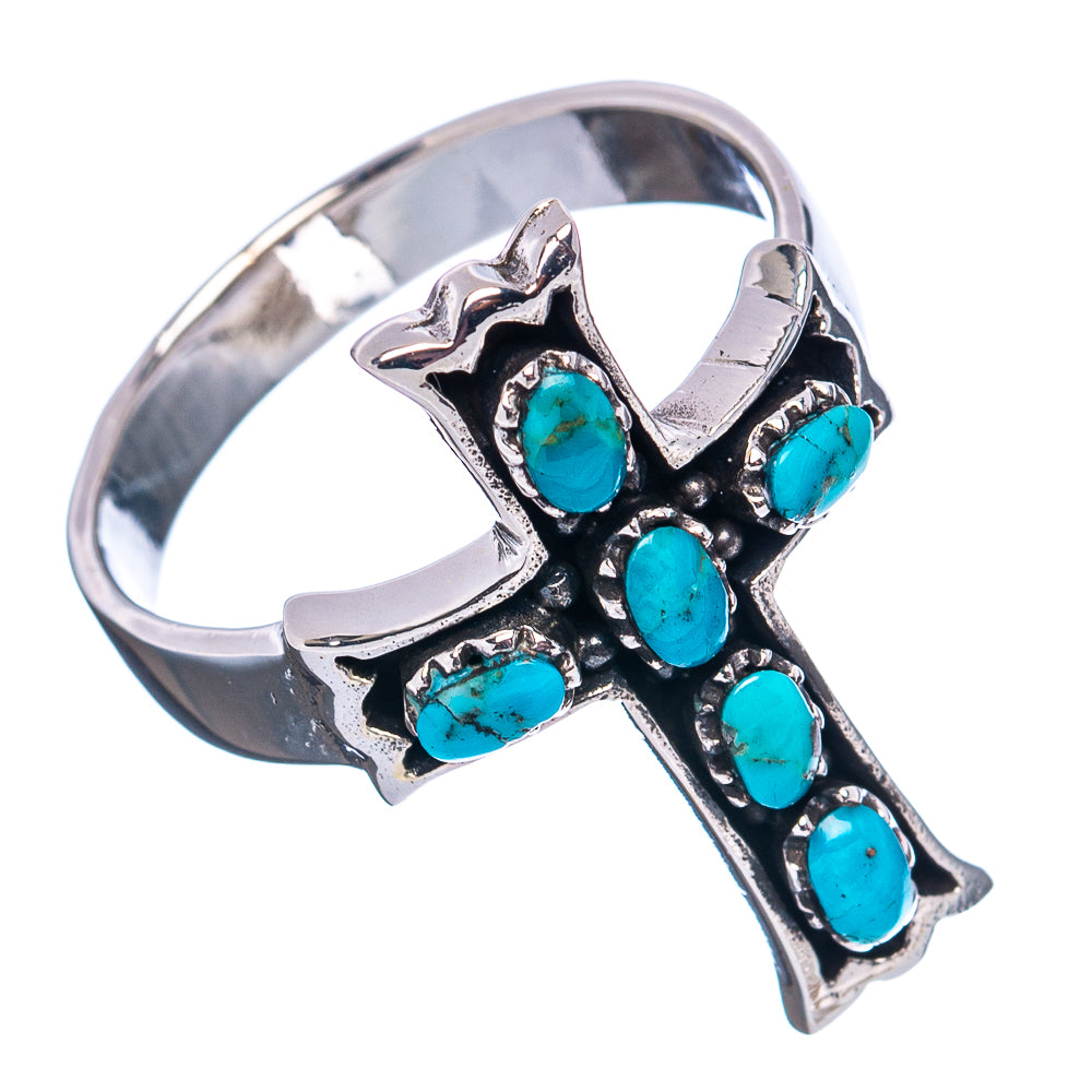 Native Style Mohave Turquoise Cross Ring Size 9.5 (.925 Sterling Silver)