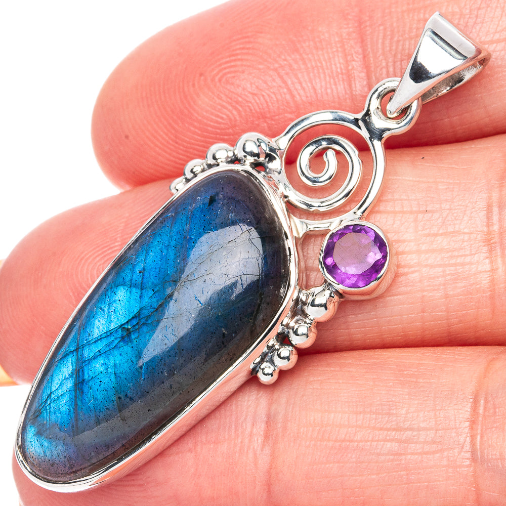 Premium Labradorite, Citrine Pendant 1 3/4" (925 Sterling Silver) P41842