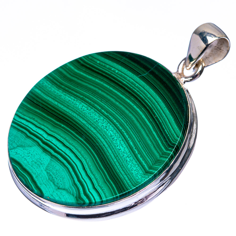 Malachite Coin 925 Sterling Silver Pendant 1 3/4" (925 Sterling Silver) PD38648
