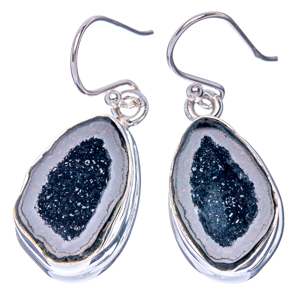 Premium Black Geode Slice Earrings 1 3/8" (925 Sterling Silver) E1280