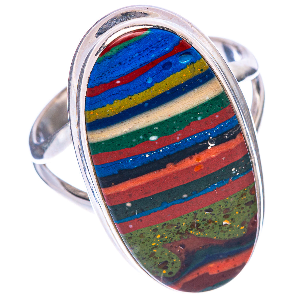 Rainbow Calsilica Ring Size 8 (925 Sterling Silver) R1573
