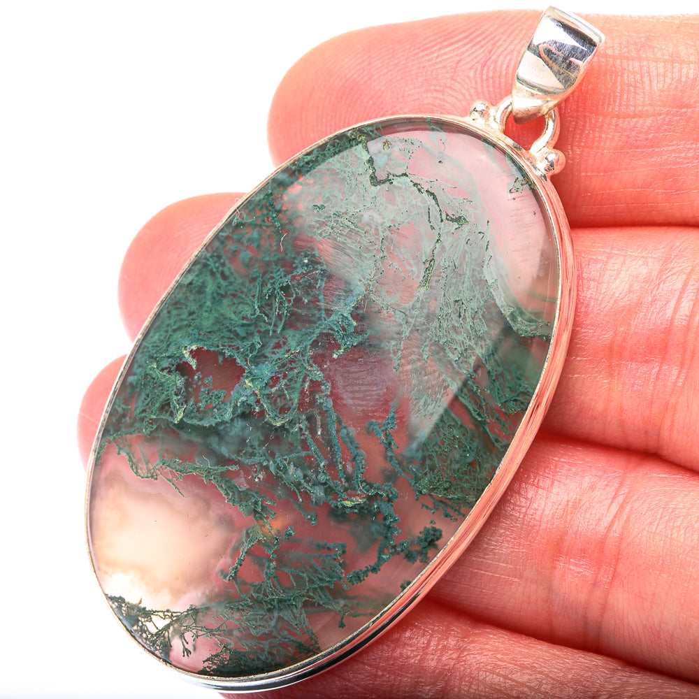 Green Moss Agate Pendant 2 1/4" (925 Sterling Silver) PD38536