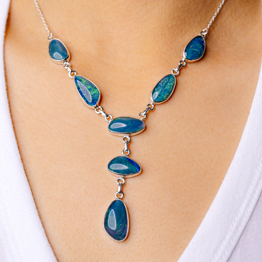 Rare Triplet Opal Necklace 17 To 18 5/8" (925 Sterling Silver) N90116