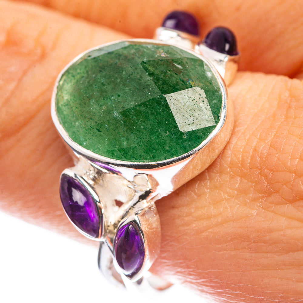 Green Aventurine, Amethyst 925 Sterling Silver Ring Size 9.75