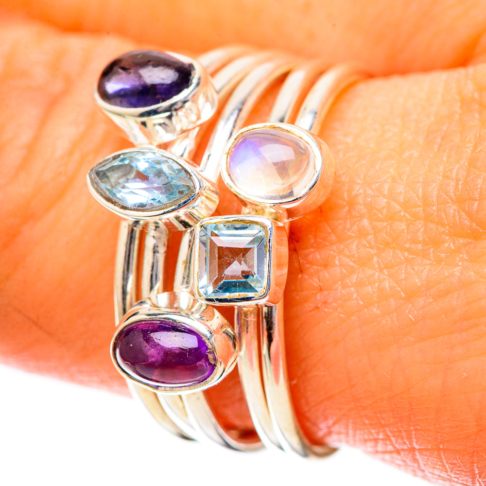 Tanzanite, Rainbow Moonstone, Blue Topaz, Amethyst Ring Size 9 (925 Sterling Silver) RING137824