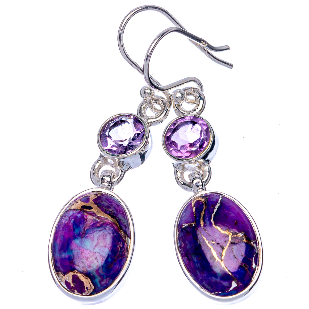 Purple Copper Composite Turquoise, Amethyst Earrings 1 5/8" (925 Sterling Silver) E433084