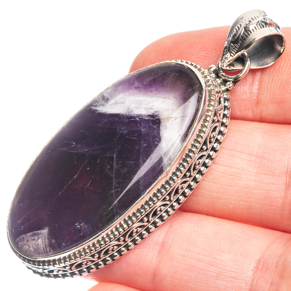 Chevron Amethyst 925 Sterling Silver Pendant 2 1/8"