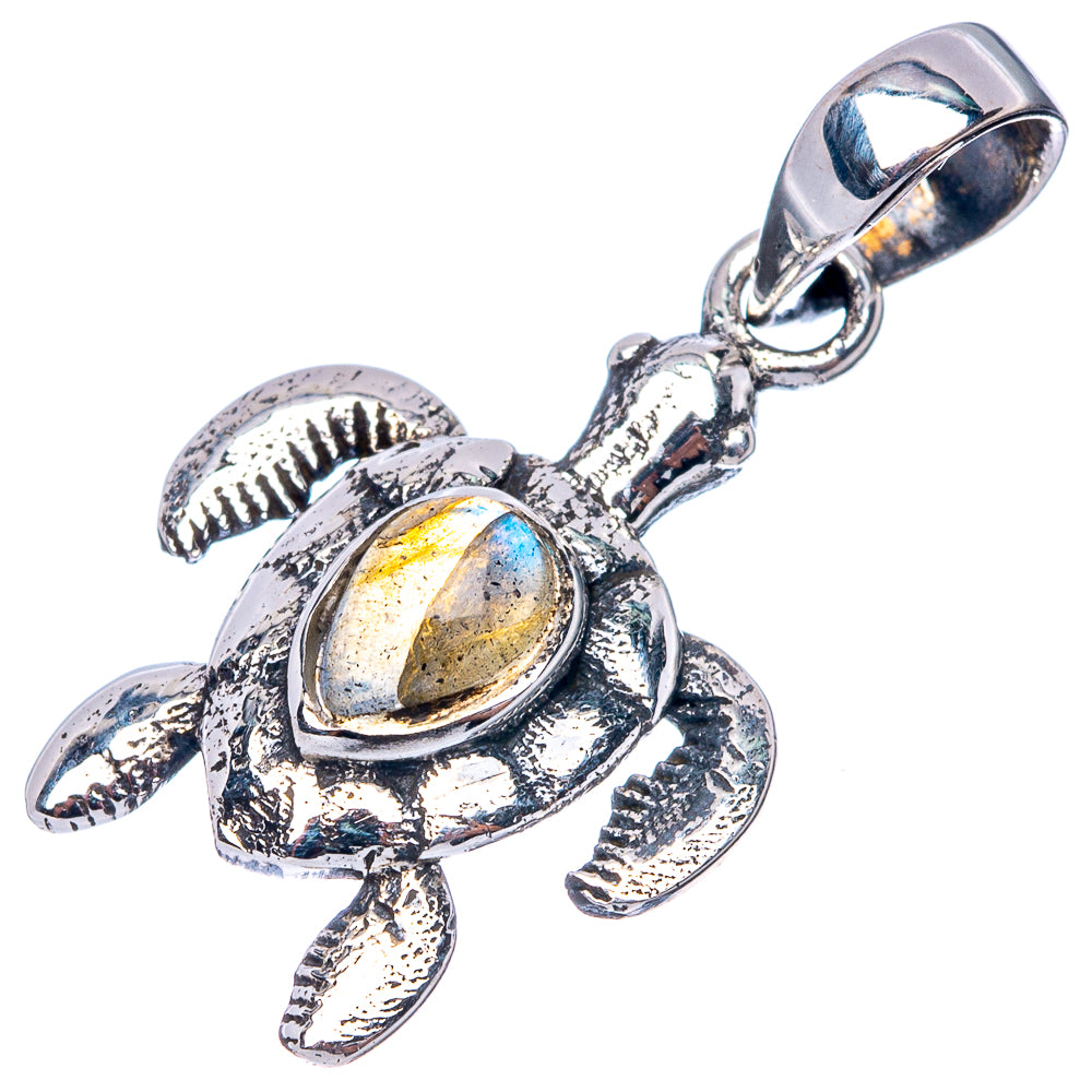 Labradorite Seaturtle Dainty Pendant 1 1/8" (925 Sterling Silver) P43547