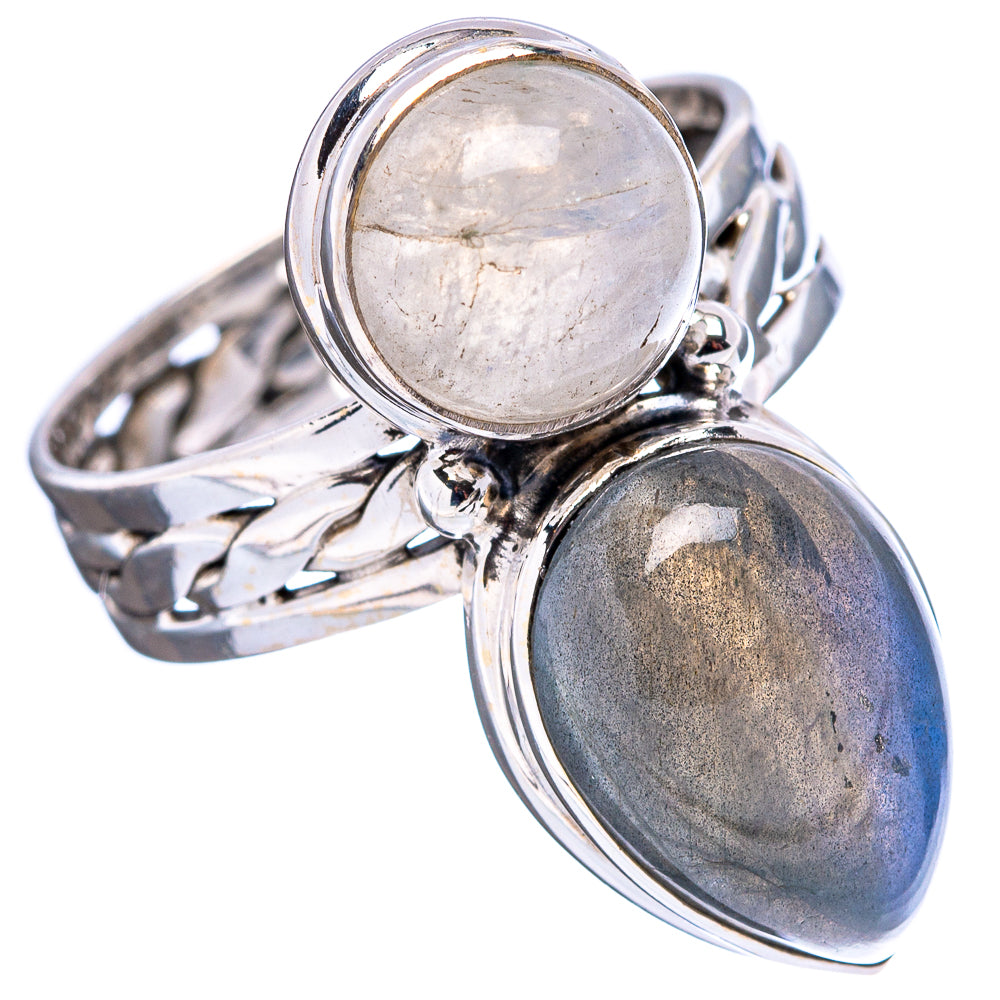 Labradorite, Rainbow Moonstone Ring Size 8.75 (.925 Sterling Silver)
