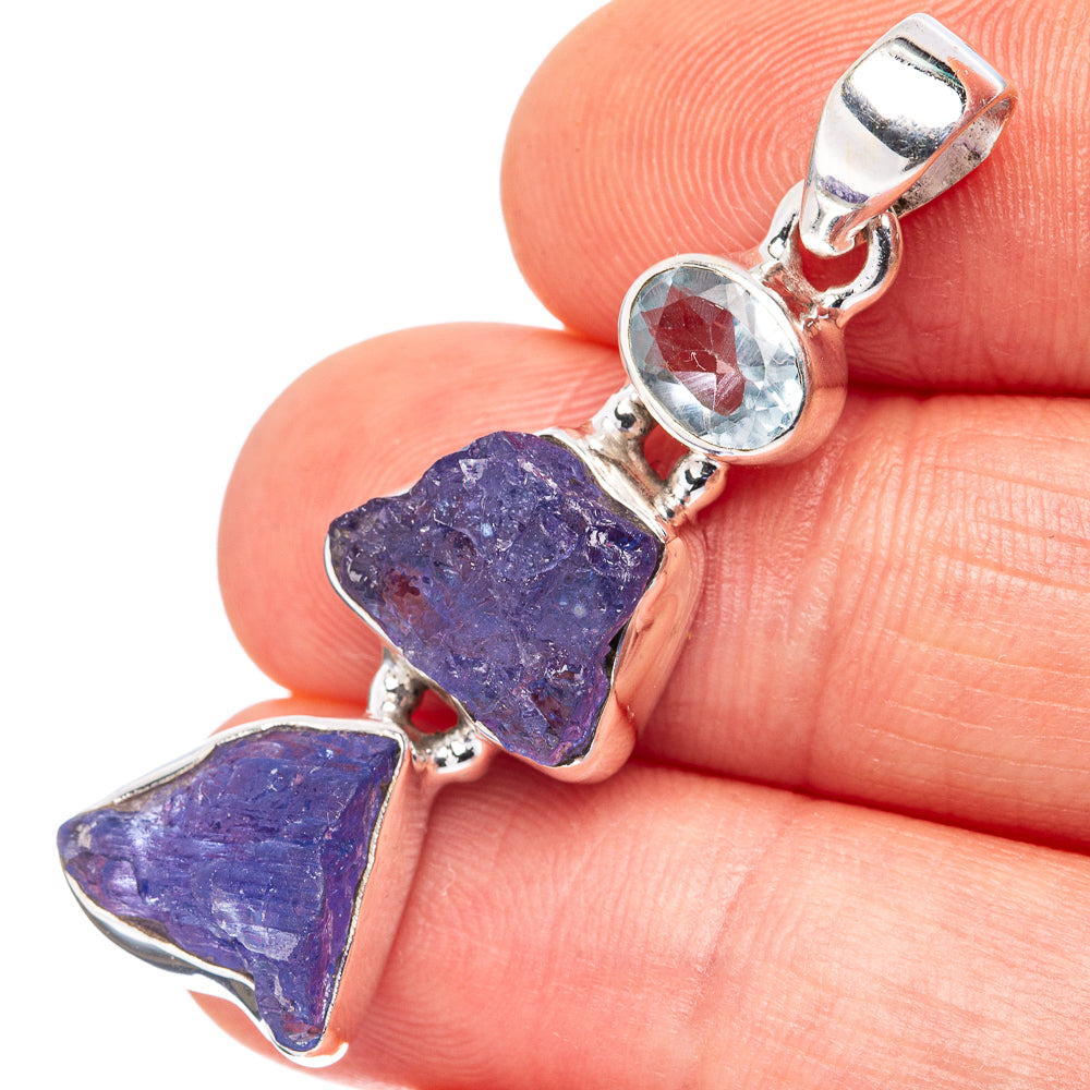 Tanzanite, Blue Topaz Pendant 1 5/8" (.925 Sterling Silver)