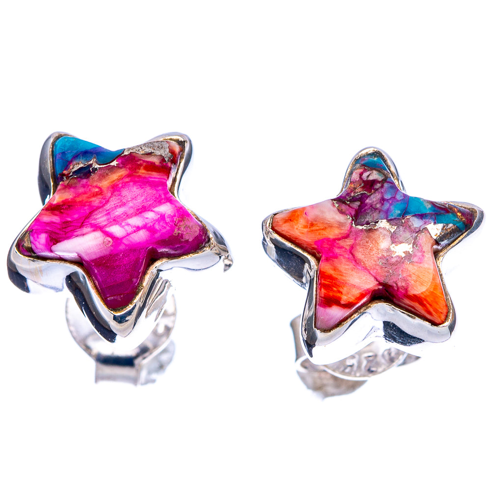 Pink Dahlia Mohave Turquoise Star Earrings 3/8" (.925 Sterling Silver)