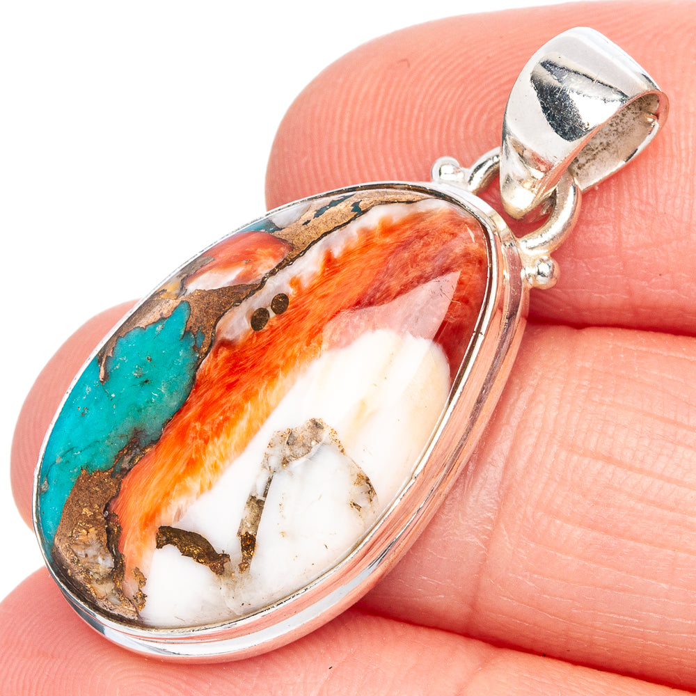 Spiny Oyster Turquoise Pendant 1 3/8" (925 Sterling Silver) P40305