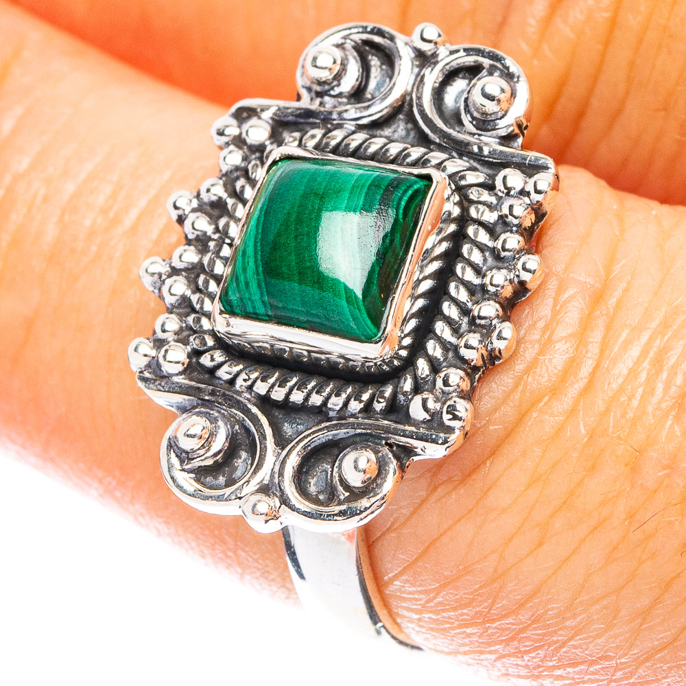 Malachite Dainty Ring Size 6.75 (925 Sterling Silver) R5204