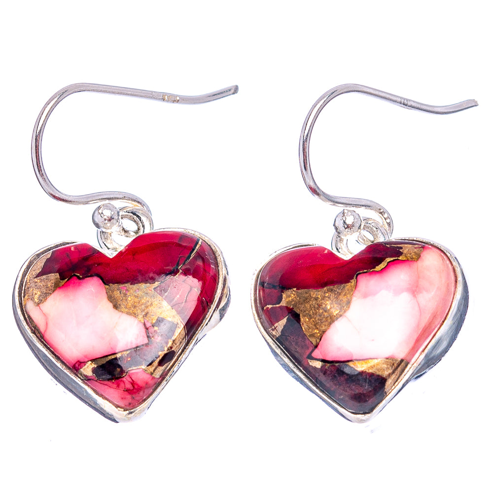 Red Dahlia Mohave Turquoise Heart Earrings 1 1/8" (.925 Sterling Silver)