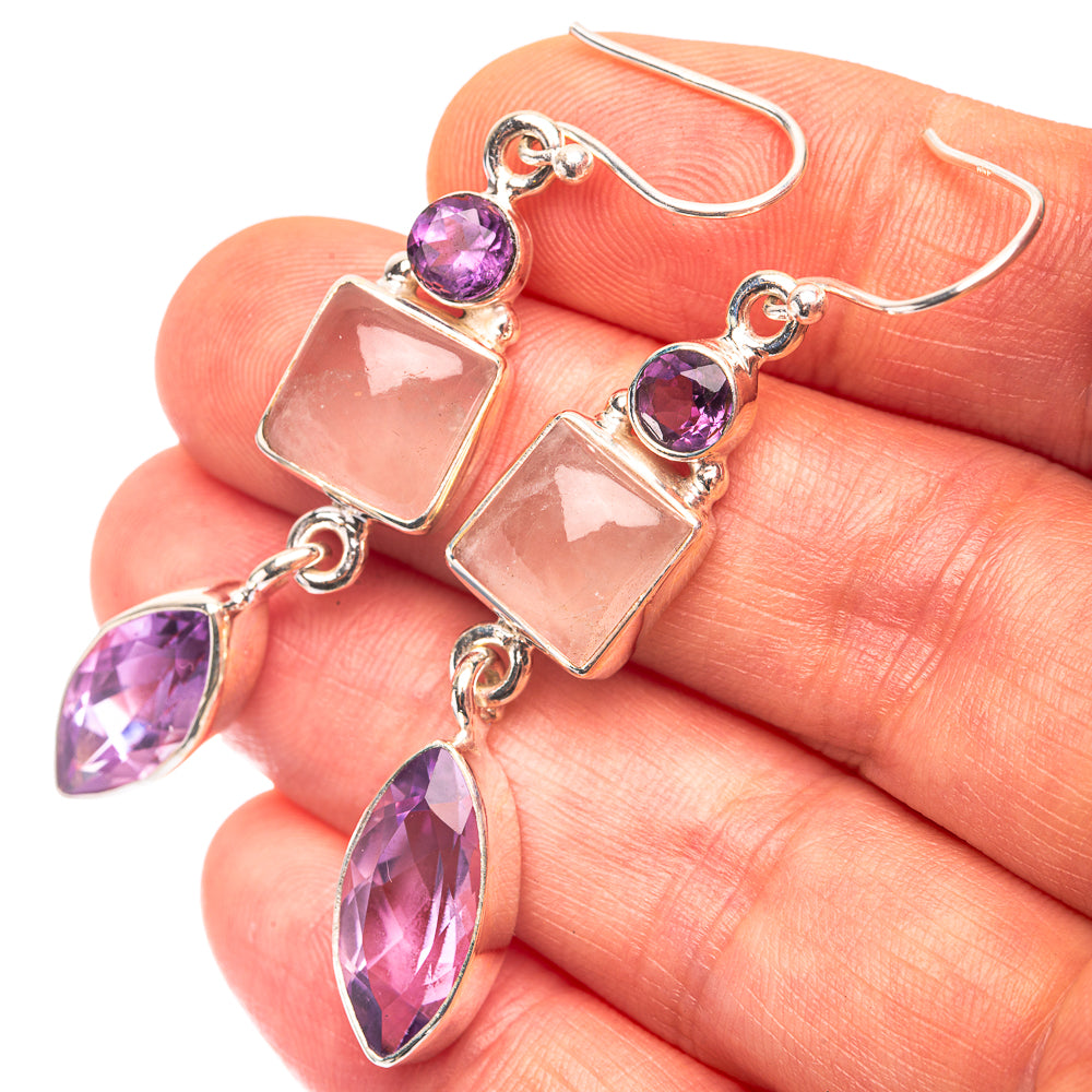 Rose Quartz, Amethyst Earrings 2 1/4" (925 Sterling Silver) E432278