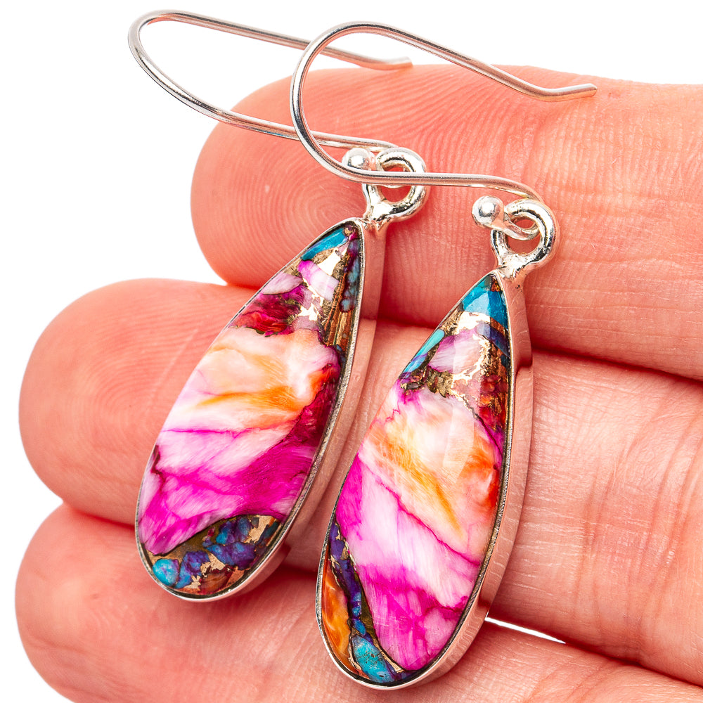 Purple Dahlia Mohave Turquoise Earrings 1 3/4" (.925 Sterling Silver)