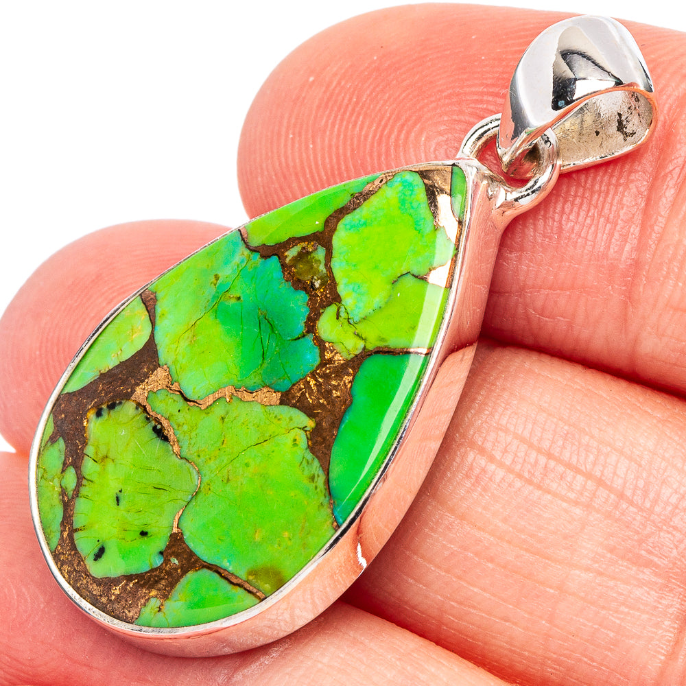 Green Copper Composite Turquoise Pendant 1 3/8" (925 Sterling Silver) P44904