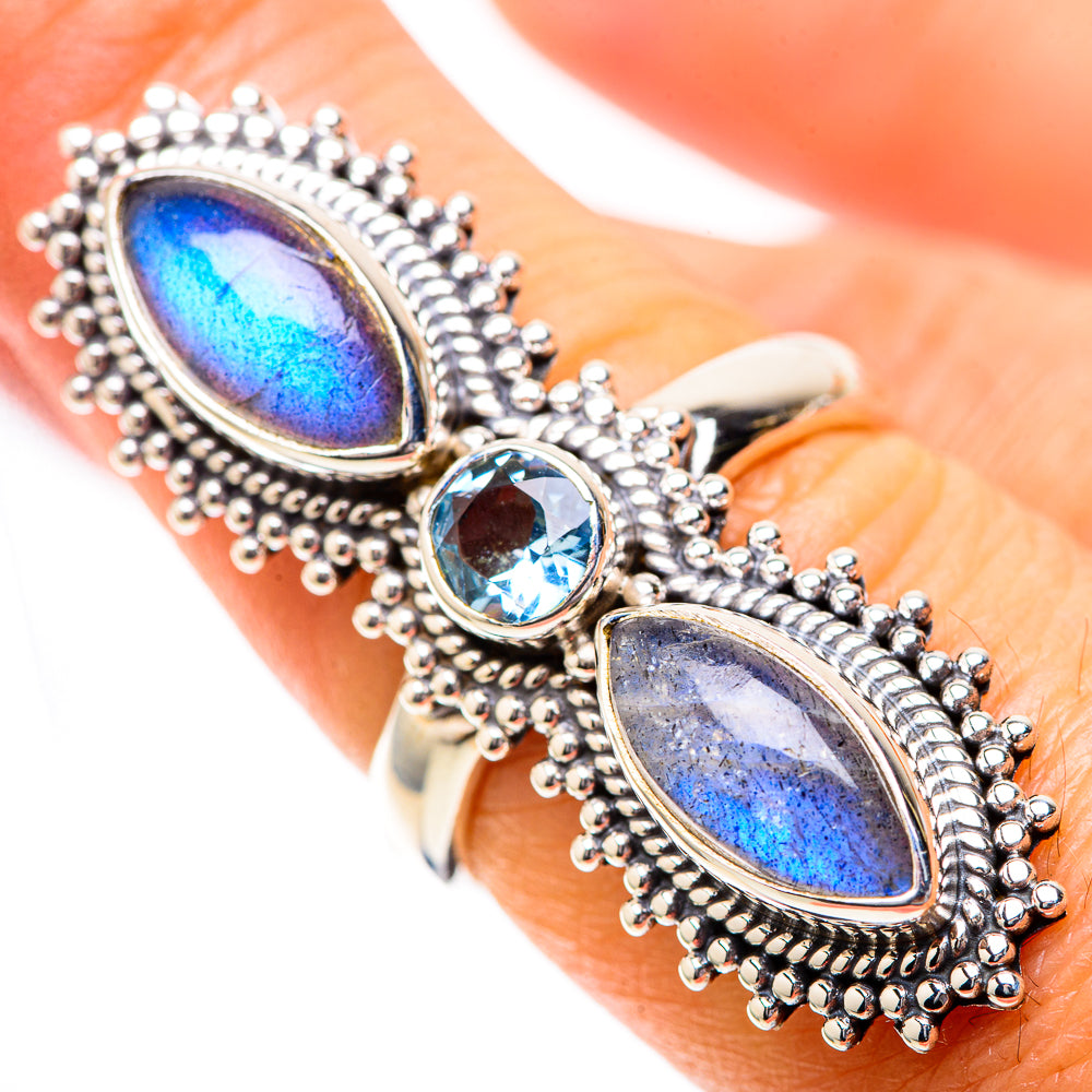 Large Labradorite, Blue Topaz Ring Size 7.25 (925 Sterling Silver) RING137972