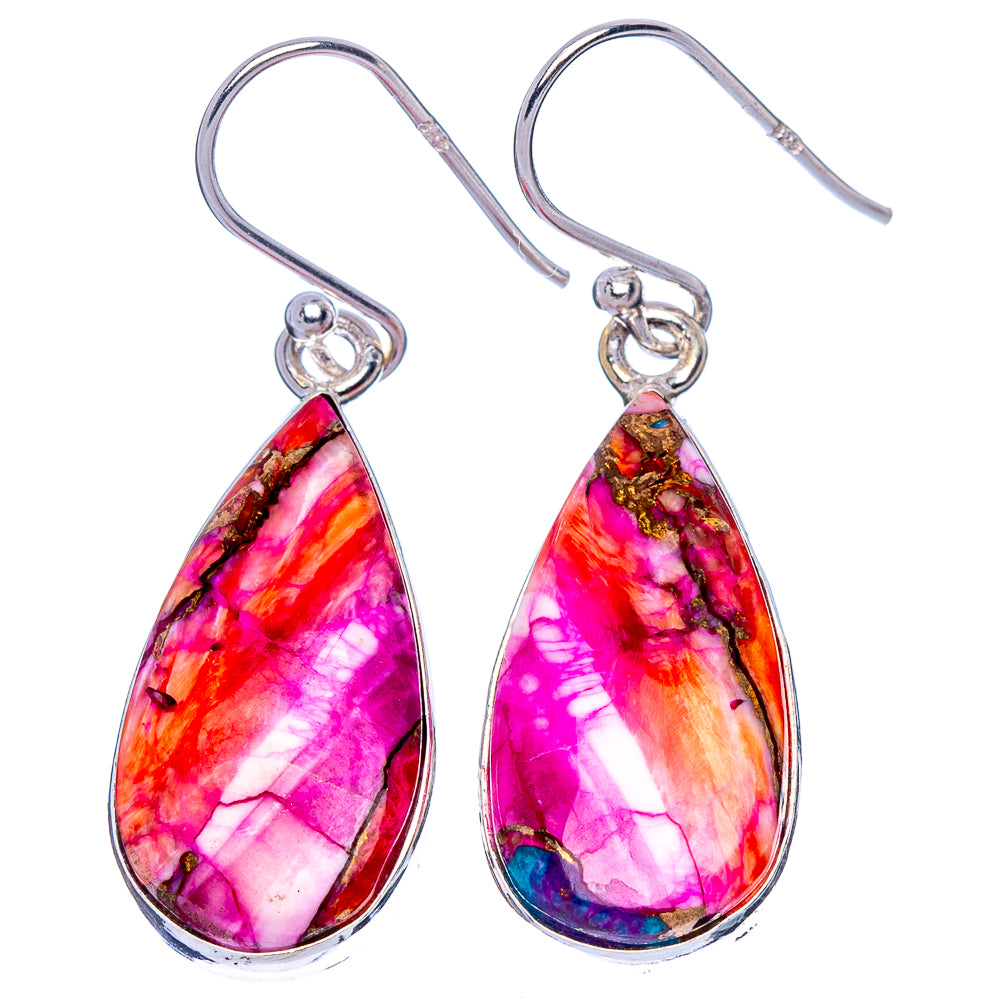 Kingman Pink Dahlia Turquoise Earrings 1 1/2" (925 Sterling Silver) E1793