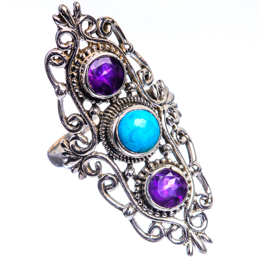 Large Sleeping Beauty Turquoise, Amethyst Ring Size 9.75 (925 Sterling Silver) R144162