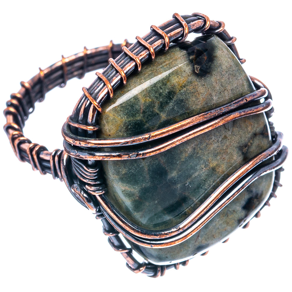 Ocean Jasper Wire Wrap Ring Size 8 (Oxidized Copper)