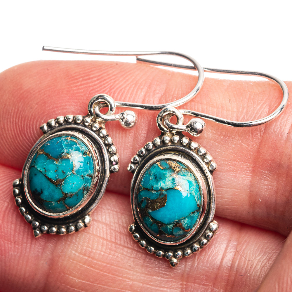 Blue Copper Turquoise Dainty Earrings 1 3/8" (925 Sterling Silver) E432494