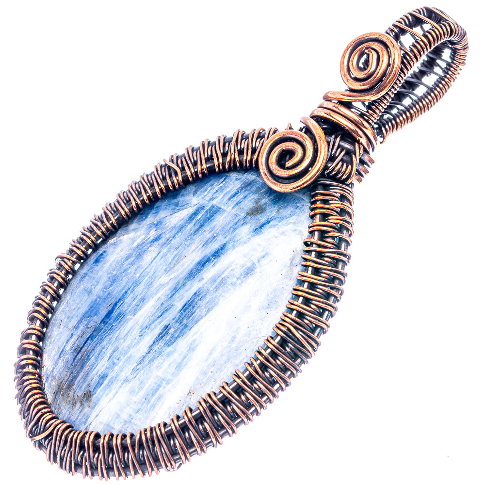 Kyanite Wire Wrap Pendant 2 3/4" (Oxidized Copper)