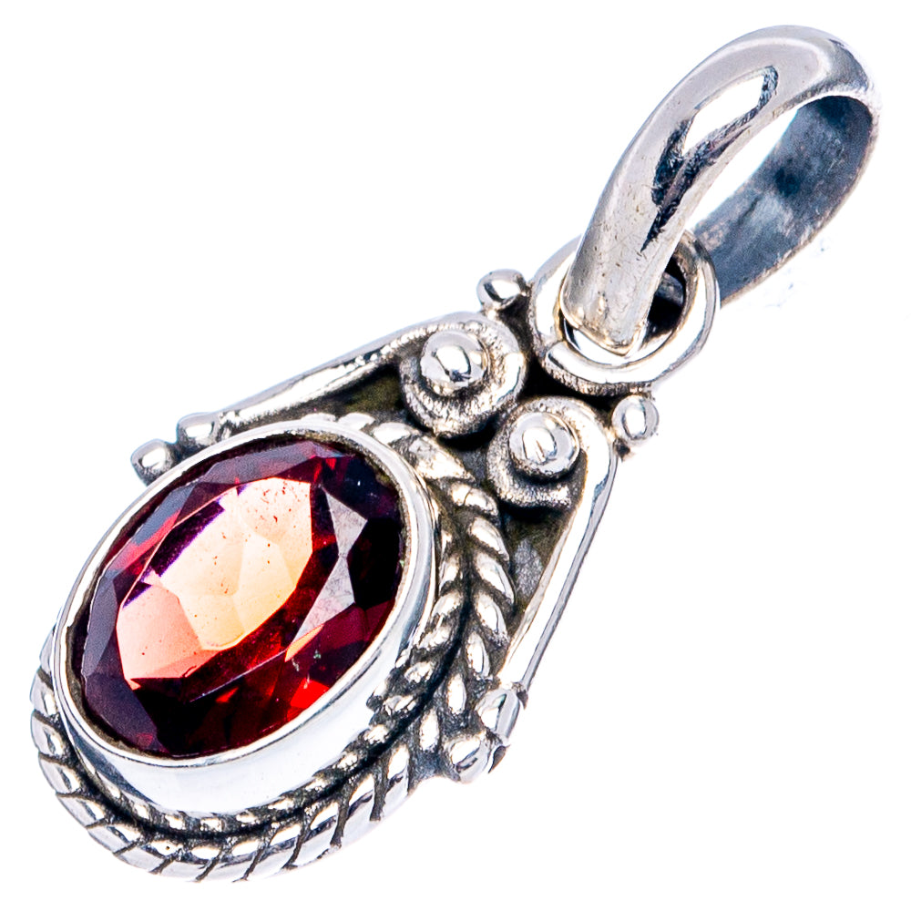 Garnet Dainty Pendant 7/8" (.925 Sterling Silver)