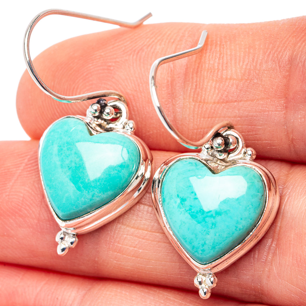 Rare Kingman Turquoise Heart Earrings 1 3/8" (.925 Sterling Silver)