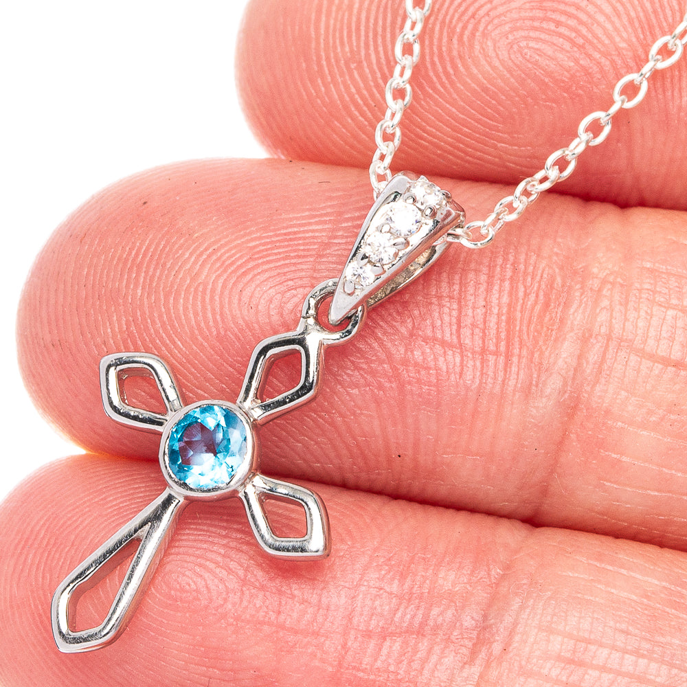 Blue Topaz Cross Necklace 17 7/8" (925 Sterling Silver) N90035