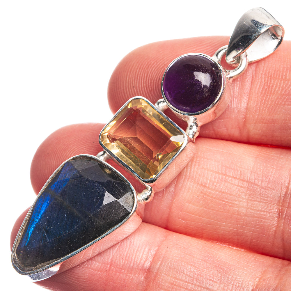 Labradorite, Citrine, Amethyst 925 Sterling Silver Pendant 2 1/8"