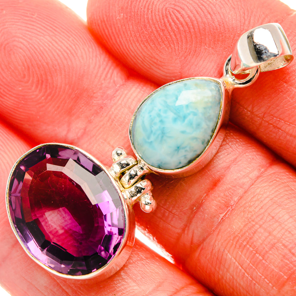 Faceted Amethyst, Amazonite Pendant 1 3/4" (925 Sterling Silver) PD38056