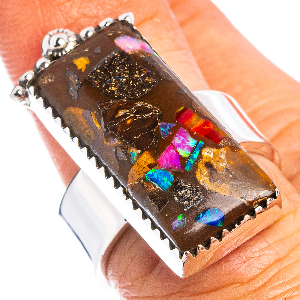 Exclusive Boulder Opal Matrix Ring Size 6 Adjustable (.925 Sterling Silver)