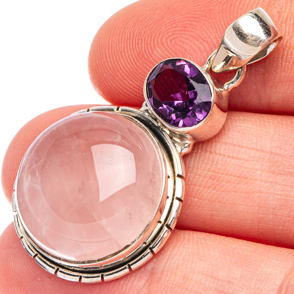 Rose Quartz, Amethyst 925 Sterling Silver Pendant 1 5/8" (925 Sterling Silver) P43600