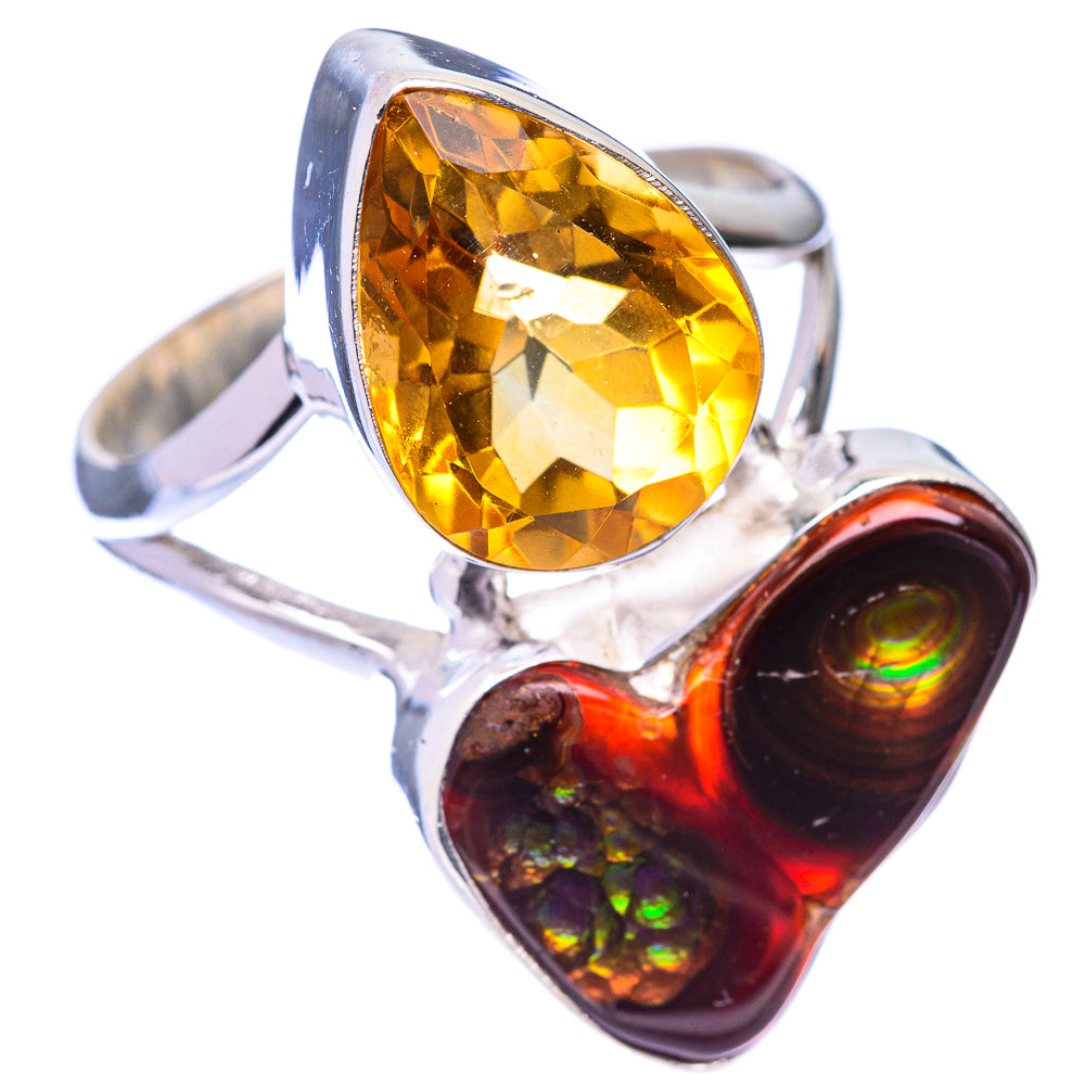 Large Mexican Fire Agate, Citrine Ring Size 10 (925 Sterling Silver) R140775