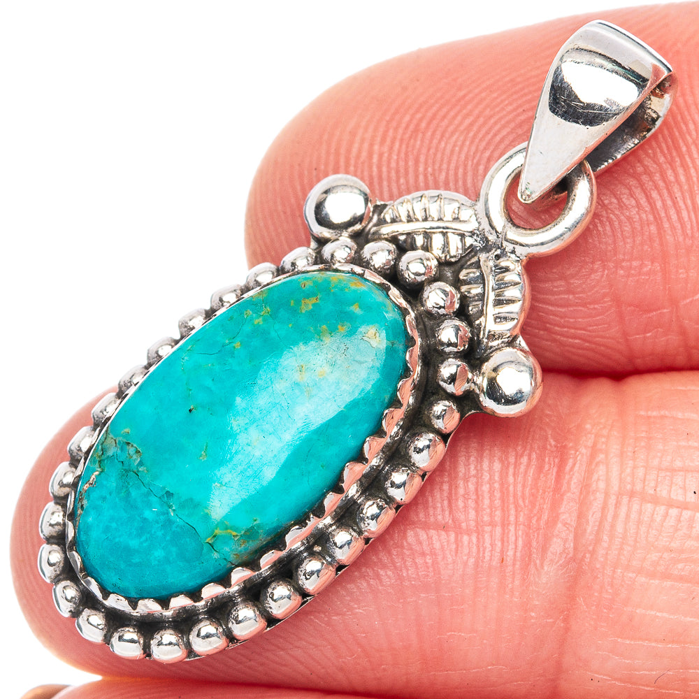 Rare Arizona Turquoise 925 Sterling Silver Pendant 1 1/4" (925 Sterling Silver) P41948