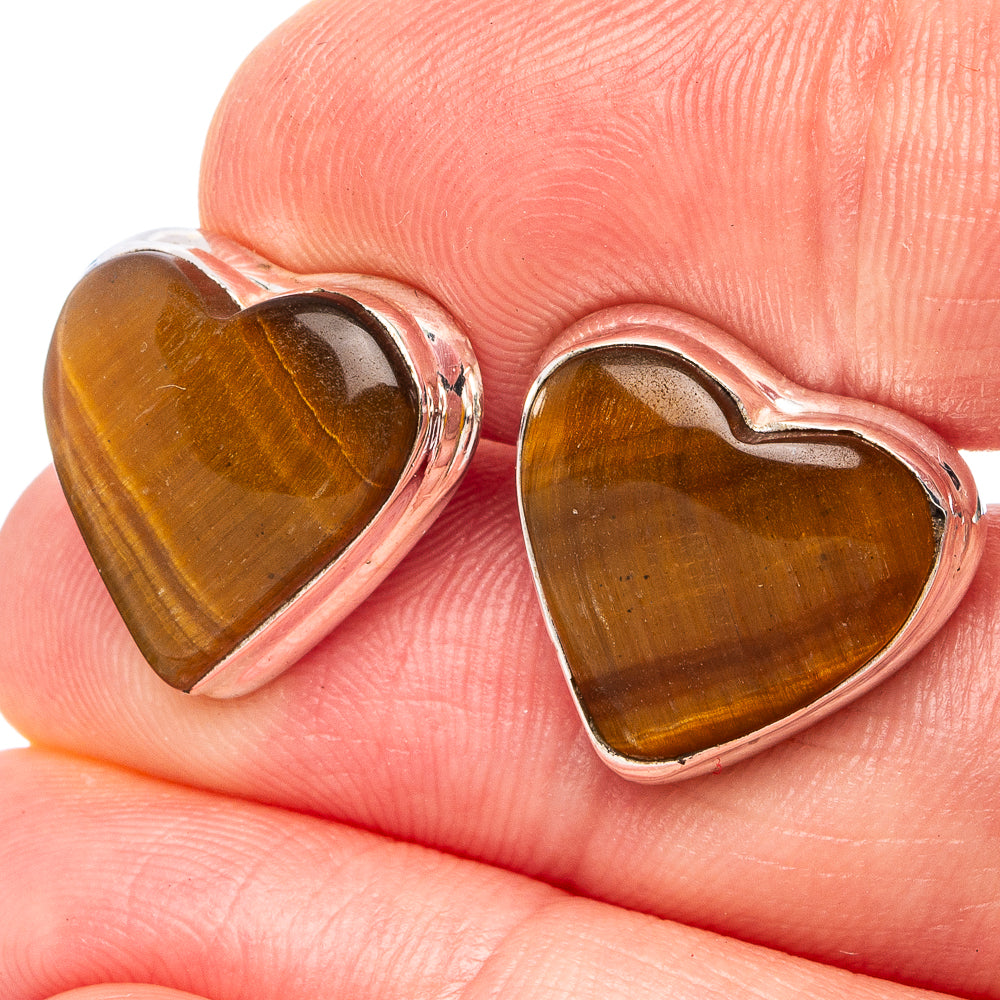 Tiger Eye Heart Earrings 5/8" (.925 Sterling Silver)