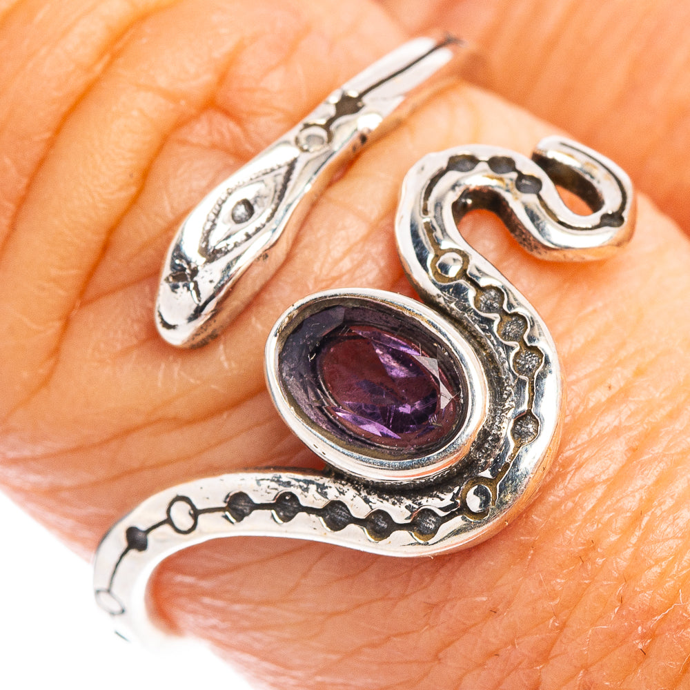 Amethyst Snake Dainty Ring Size 8 Adjustable (.925 Sterling Silver)