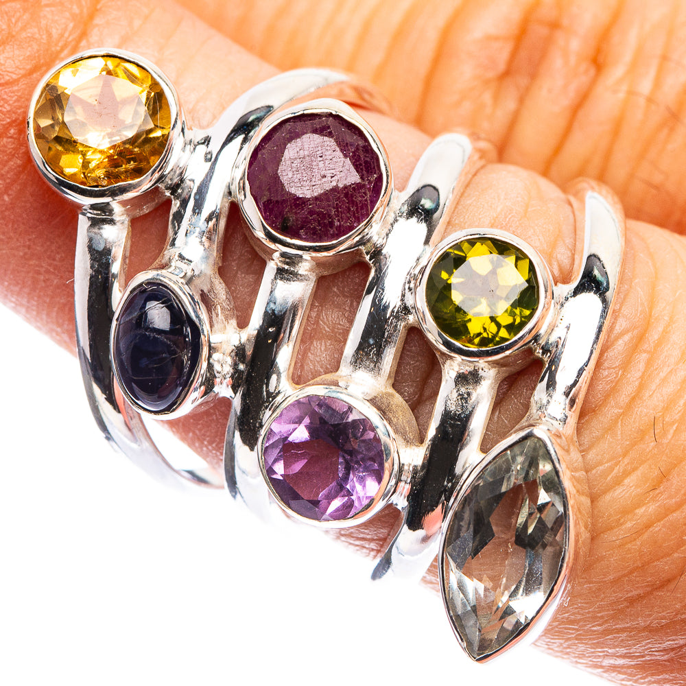 Large White Quartz, Peridot, Citrine, Amethyst, Ruby, Tanzanite Ring Size 7 (925 Sterling Silver) R143049