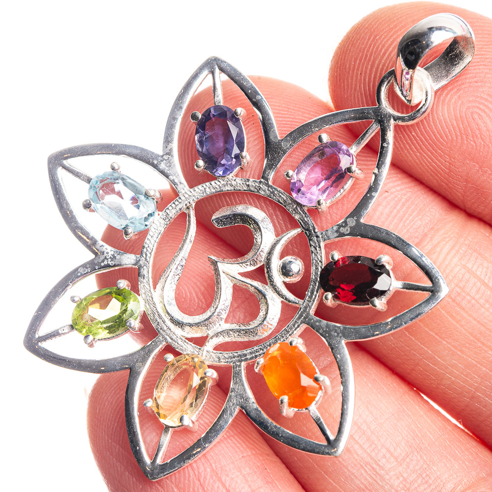 Chakra Ohm Flower Dainty Pendant 1 7/8" (925 Sterling Silver) P39143