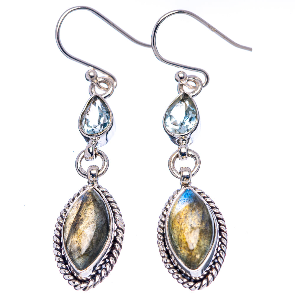 Labradorite Earrings 1 7/8" (.925 Sterling Silver)