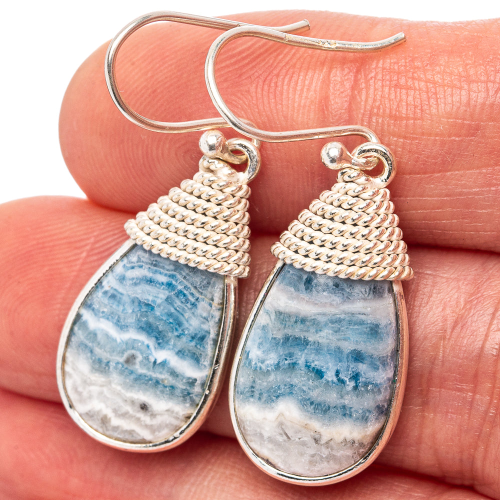 Blue Scheelite Earrings 1 1/2" (.925 Sterling Silver)