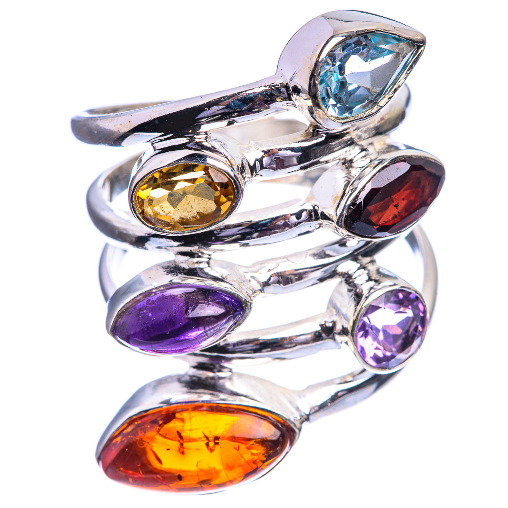 Baltic Amber, Garnet, Amethyst, Citrine, Blue Topaz Ring Size 8.25 (925 Sterling Silver) R142269