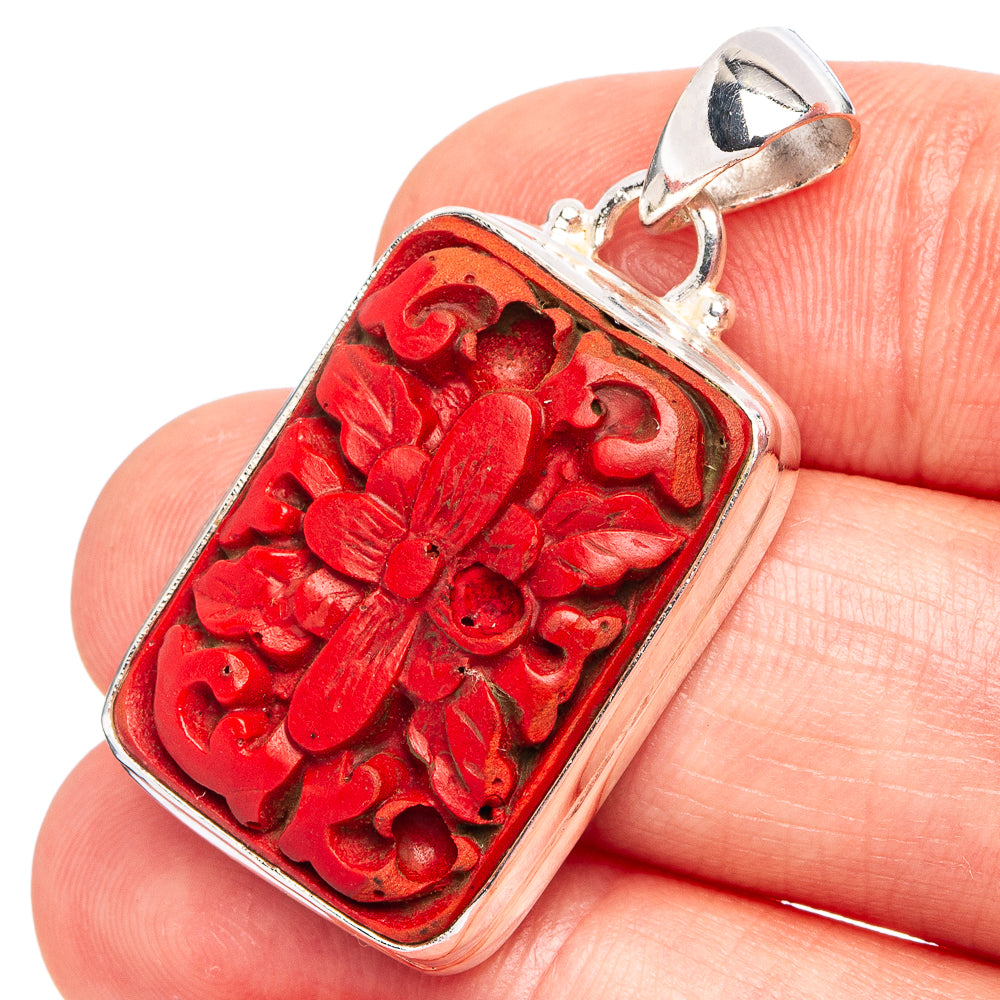 Cinnabar Flower Pendant 1 3/8" (.925 Sterling Silver)