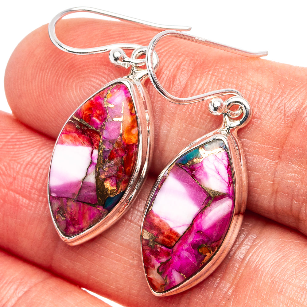 Pink Dahlia Mohave Turquoise Earrings 1 3/8" (.925 Sterling Silver)