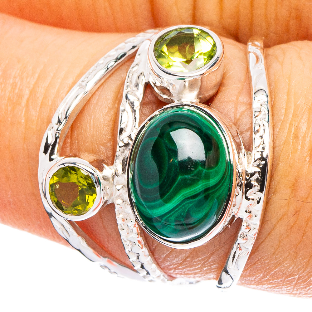 Malachite, Peridot 925 Sterling Silver Premium Ring Size 7.75 (925 Sterling Silver) R6499