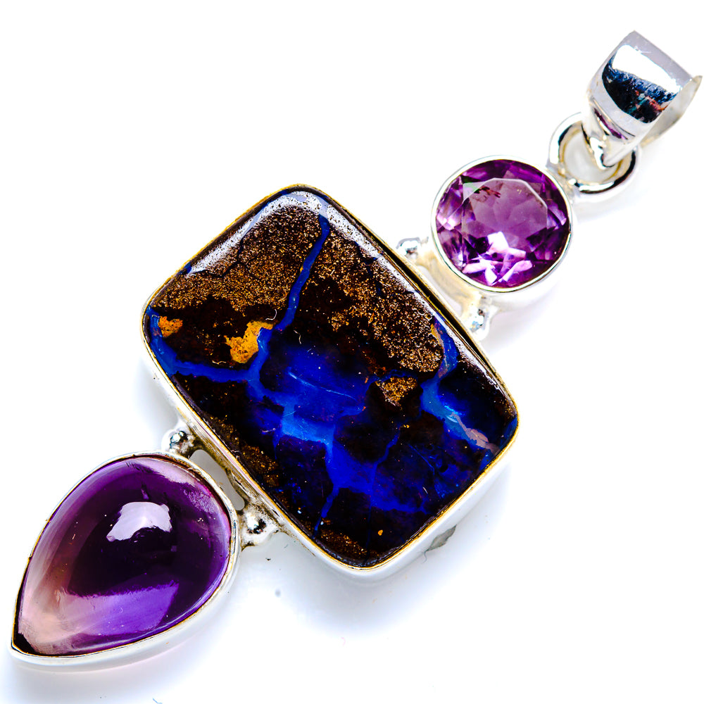 Boulder Opal, Amethyst 925 Sterling Silver Pendant 2" (925 Sterling Silver) PD38334