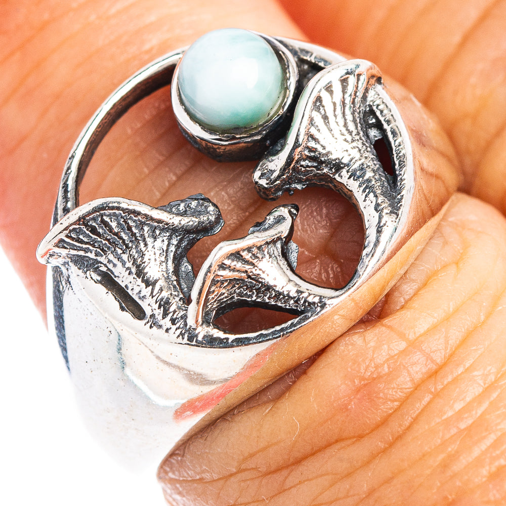 Larimar Mushroom Dainty Ring Size 6.75 (.925 Sterling Silver)