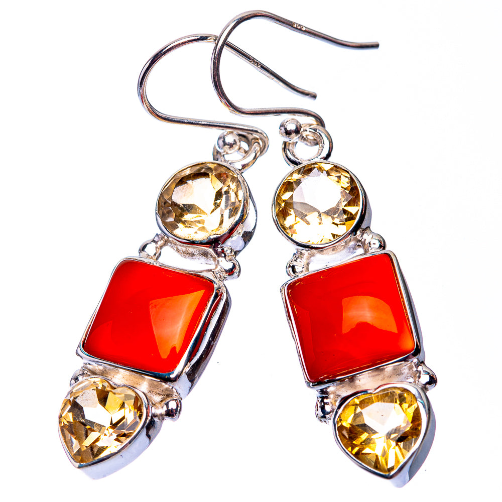 Carnelian, Citrine Earrings 1 5/8" (925 Sterling Silver) E432268